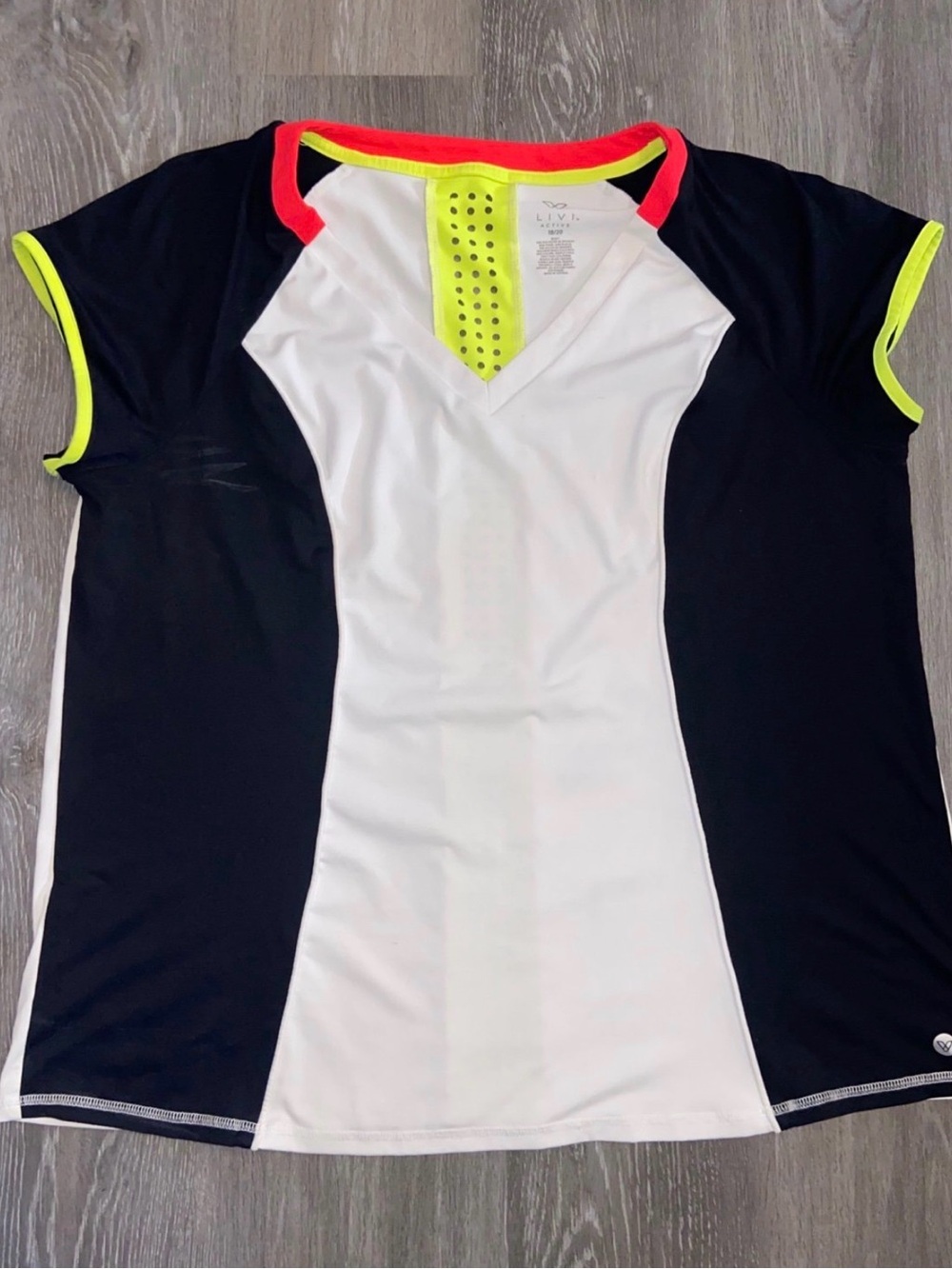 Livi Women's Colorblock Athletic Tee - White, Black & Neon Yellow Accent
